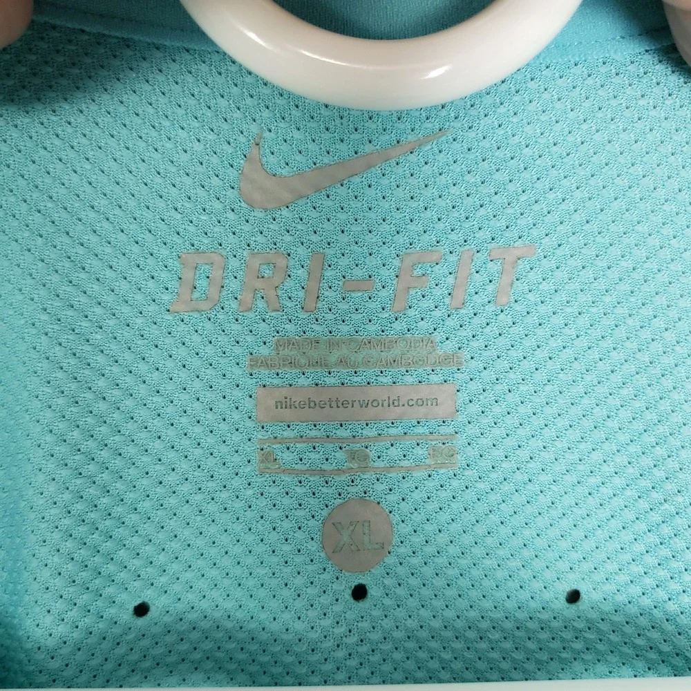 Nike Dri Fit Running Tee Shirt Aqua Blue Athletic Gym Workout Breathable Size XL